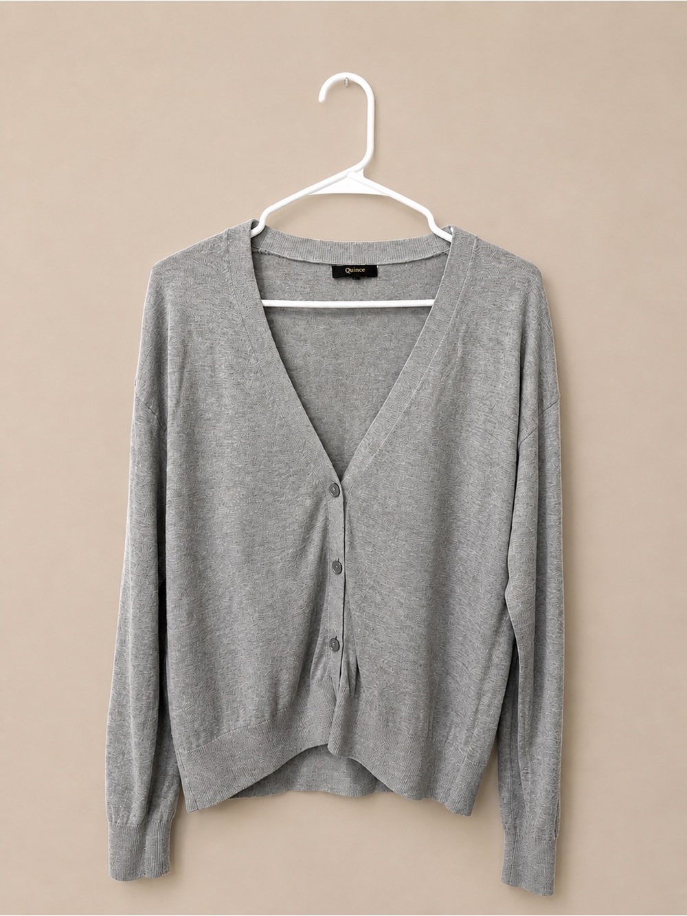 Quince Light Gray V-Neck Button Front Cardigan